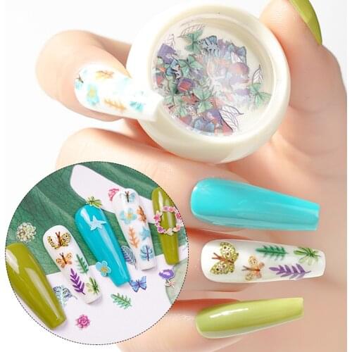 Ins Style Birds Leaves Colorful Flowers Sequins 3D Nail Art Decoration Manicure Wood Pulp Pieces DIY Nail Patches