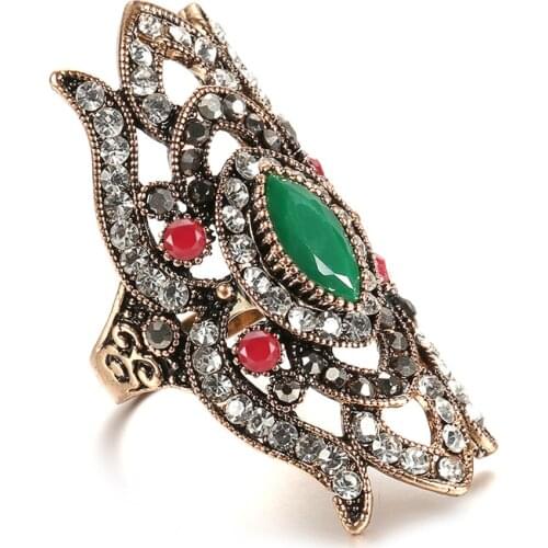 Kinel Hot Bohemia Crystal Rings For Women Antique Gold Vintage Wedding Jewelry Wholesale Engagement Party Big Ring 2020 New