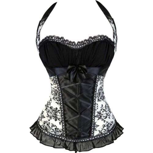 Halter Corsets Bustier Sexy Floral Lace Tops for Women Plus Size Vest Corset Gothic Satin Lingerie Zipper Side Overbust Corselet