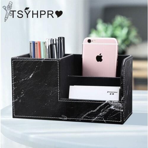 Leather Multi-function Desk Stationery Organizer Storage Box Pen/Pencil,Cell phone, Business Name Cards Remote Control Holder