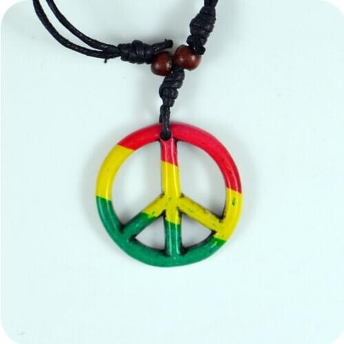 Red Yellow Green Peace Sign Resin Pendant Necklaces Jamaica Tafari Rastafarian Reggae Amulet Lucky Gift Cool Tribal Totem