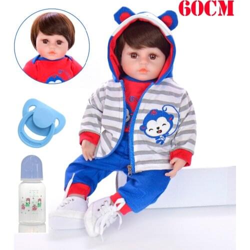 60 CM silicone reborn toddler baby boy doll cute vinyl reborn babies alive doll toys lifelike Christmas Gift