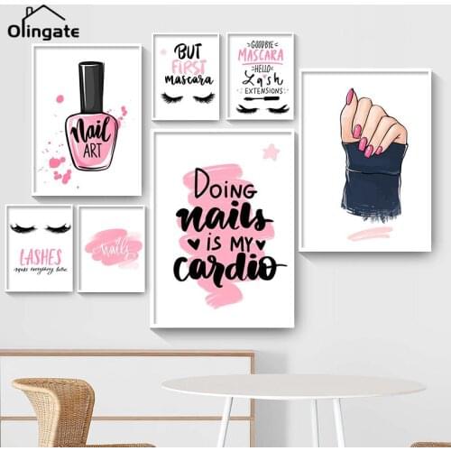 Nail Polish Print Posters Pink Love Heart Eyelash Canvas Painting Quotes Wall Art Print Modern Pictures for Beauty Salon Decor