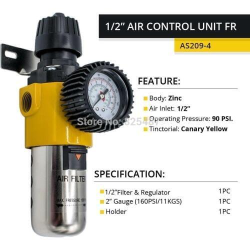 LEMATEC 1/2'' Air Compressor Moisture Water Trap Filter Regulator With Mount Holder Source Treatment Unit