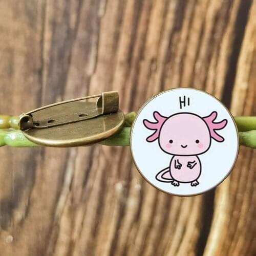 Lovely Axolotl Pin Badge Pet Axolotl Cute Art Picture Glass Cabochon Handmade Brooches for Women Girls Custom Pins Gift