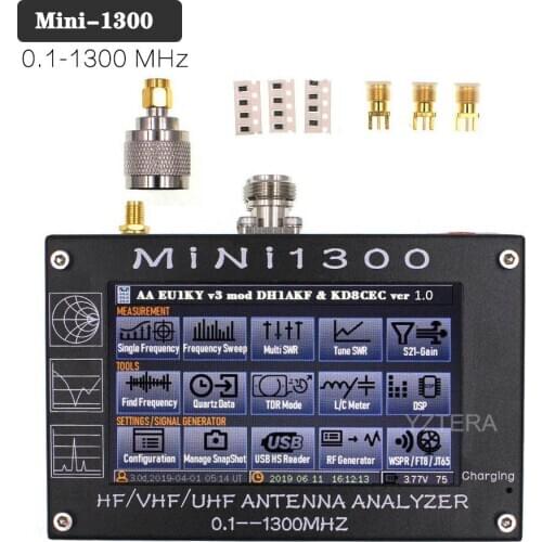Mini1300 4.3 inch LCD Touch Screen 0.1-1300MHz HF/VHF/UHF ANT SWR Antenna Analyzer Meter Tester