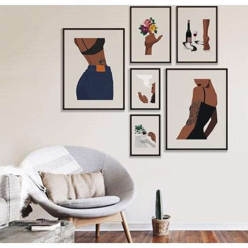 Black Woman Fashion Posters Smoking Tattooed Middle Finger Flower Canvas Painting Modern Pictures Kitchen Living Room Home Decor