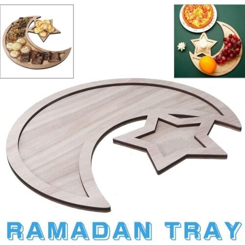Muslim Wooden Eid Mubarak Trays Ramadan Kareem Decor Dessert Pastry Eid Food Tray Muslim Supplies For AI Adha Party Decoration