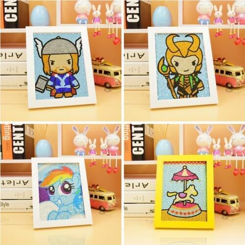 DIY Parent-child Games with Framed 5D Diamond Painting for Kids Full Round Drill Cartoon Embroidery Cross Stitch Rhinestone Gift
