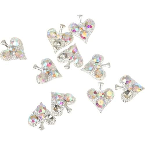 Set of 10pcs 3D Nail Art Glitter Heart Alloy Rhinestones Peal Stricker Charms Jewelry Decor DIY Craft
