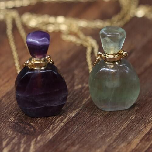Natural Stone Perfume Bottle Necklace Semi-Precious Pendant Charms For Elegant Women Love Romantic Gift 60 CM