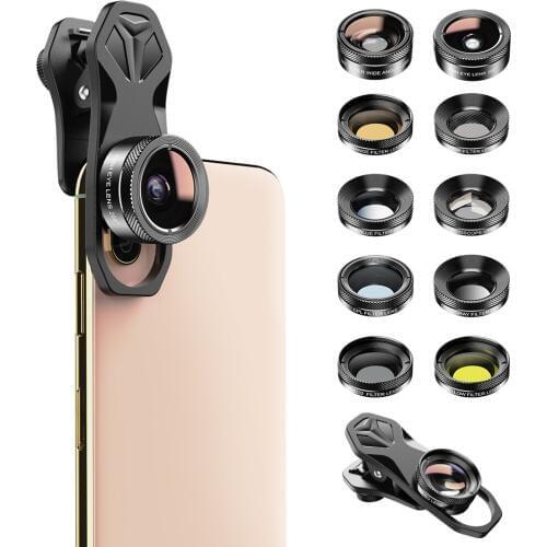 APEXEL Phone Camera Lens Sst 6in1 & 11in1 Full Color/grad CPL ND Star Filter Wide angle macro Filter for iPhone Xiaomi Redmi