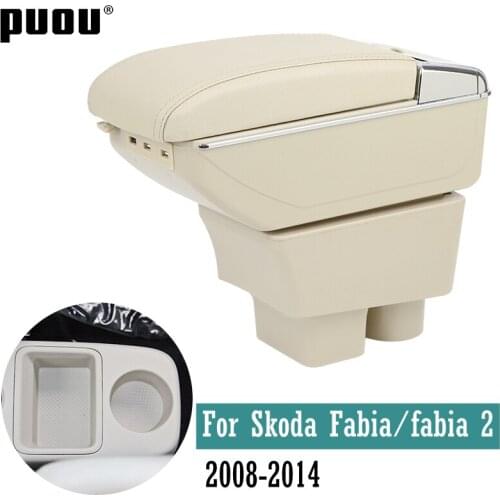 Centre Console Storage Box For Skoda Fabia/fabia 2 2008-2014 Dual Layer Armrest box USB Charging Cup holder ashtray Car Styling