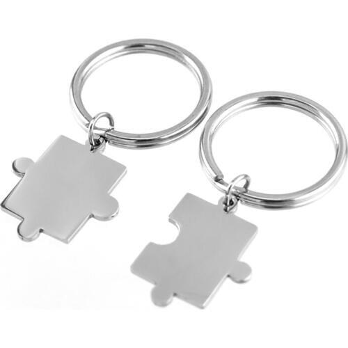 Never Fade Stainless Steel Blank Jigsaw Puzzle Key Chain Key Rings Couples Keychains Llaveros Sleutelhanger