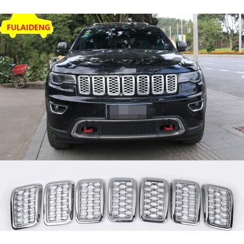 7pcs For Jeep Grand Cherokee 2017-2020 ABS Chrome Honeycomb Front bumper Grille Car Grill Mesh Inserts Car Styling Accessories