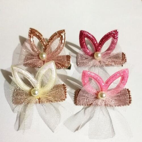 Luxury Glitter Felt Kid Hair Clips Korean Princess Girls Hair Barrettes 24pcs/lot Cartoon Rabbit Ears Pink Bows Solid Hairpins