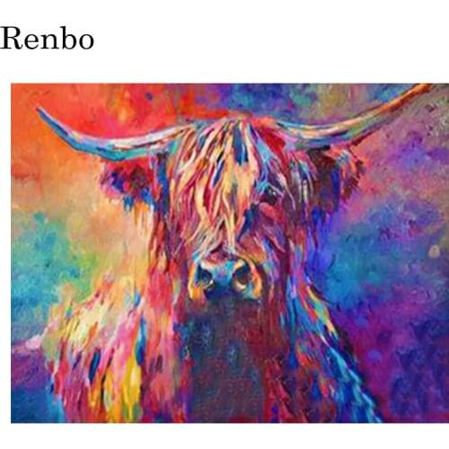 Handwork Gift 5D Diamond Painting Animals Colorful Highland Cattle Picture Diy Mosaic Cross Stitch Full Square Round Drill Decor