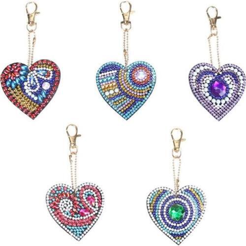DIY Heart Diamond Painting Keychain Pendant Full Drill Special Shaped Diamond Embroidery Cross Stitch Women Bag Decoration
