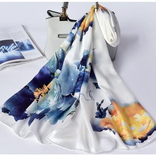 100% Silk Scarf Women Print Natural Real Silk Long Scarves Spring Luxury Neckscarf Hangzhou Silk Shawls Foulard Femme 170*53cm