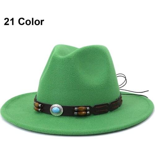 New European American Autumn Winter Fashionable Womens Church Hats Black White Green Pink Solid Wide Brim Hat
