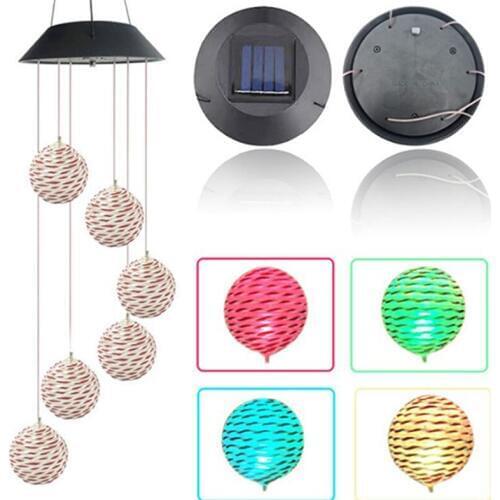 Outdoor Lighting Solar Rattan Ball Wind Chime Garden Solar Lights Colorful Gradient Garden Christmas Decoration Waterproof Lamps