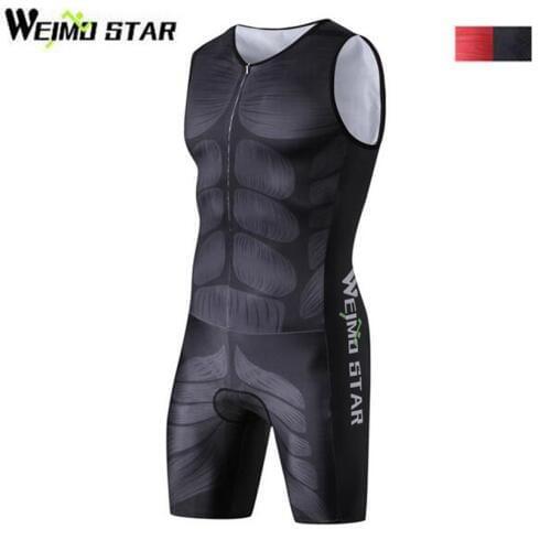 Black Red Outdoor Ropa Ciclismo One Piece Mens Compression Sportswear Cycling Jersey Suit Riding Sleeveless MTB Bike Clothing