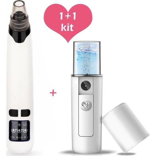 Facial Blackhead Remover Vacuum Face Skin Pore Cleaner Suction Acne Pimple Removal Tool with Mini Nano Facial Steamer mist spray