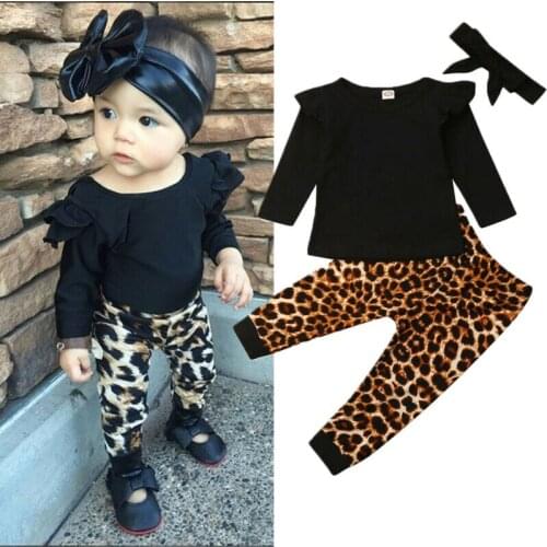 Toddler Kids Baby Girl Tops T-shirt Blouse Leopard Pants Outfit Clothes Set 0-2Y