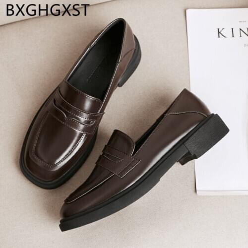 Harajuku vintage shoes low heel shoes platform women loafers women slip on leather shoes women comfort zapatillas mujer casual
