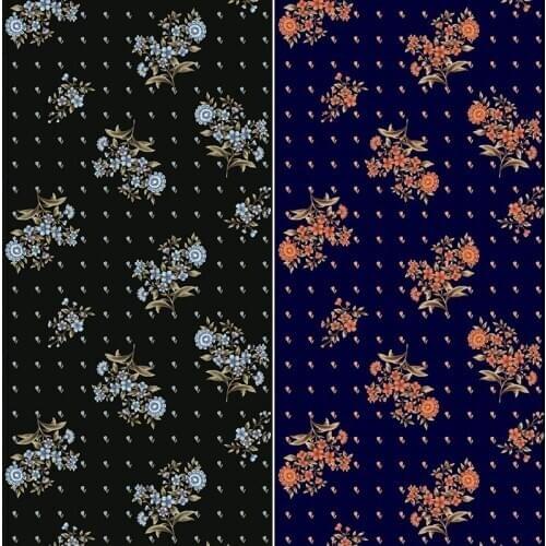 European and American Brand Orange Blue Small Flower Twill Women 's Clothing Digital Printing Fabric for Dress Shirt Sewing