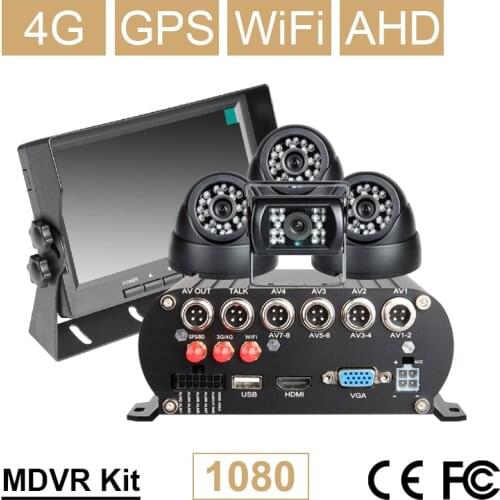 Online 4CH WIFI GPS 4G 1080P AHD 2TB HDD SD Car DVR Video Recorder Rear View Dome Car Camera Kit Realtime Monitor 7" LCD VGA