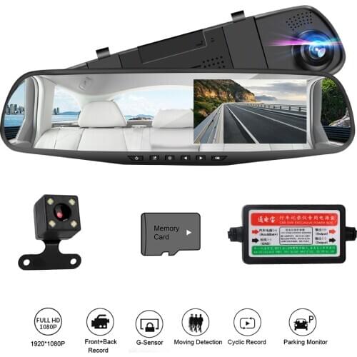 LEEPEE Dashcam Video Recorder Reversing Image Car DVR Auto Registrator 4.3 Inch Dash Cam Rear View Mirror Camera Dual Lens