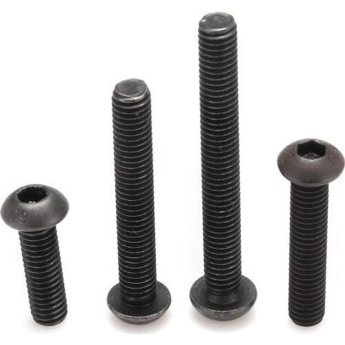 100Pcs M5Alloy Steel Screws Hex Socket Round Head Cap Black Screw Furniture Fastener Bolt M5*8/10/12/16/20/25/30/35/40/45/50mm