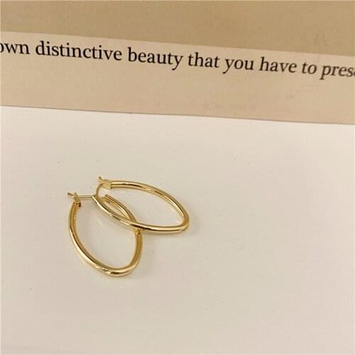 Golden Geometric Hoop Earrings for women Oval Copper Korean Earrings Wedding Party Statement Metal Fashion Jewelry Wholesale