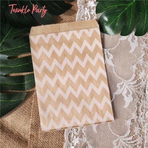 100 Pcs Kraft Craft Paper Bags Treat Candy Bag Wedding Birthday Party Favors Baking Cookie Cake Supplies Dot Stripe Blank