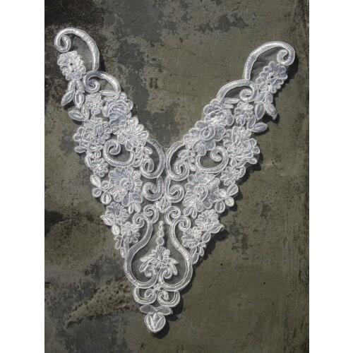 2pcs/lot) off white Victorian Alencon Corded Lace Applique Collar for Sewing Wedding or Garment Decoration