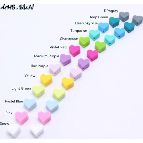 MHS.SUN New 20pcs Silicone Heart Beads For Baby Teether Mon Necklace Pacifier Clips Holder Making BPA Free Accessories 15mm