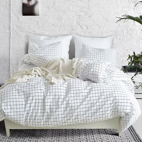 White Plaid Duvet Cover 3 Pcs Set Pastoral Simple Style Quilt Cover and Pillowcases Floral Pattern Queen King Size Bedding Set