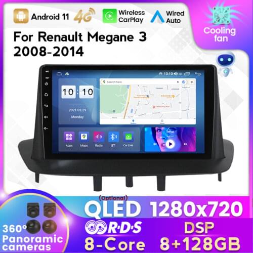 IPS Android 11 GPS Car Radio For Renault Megane 3 Fluence 2008-2014 Multimedia Player DSP Carplay 6G 128G Stereo No 2 din DVD 9"
