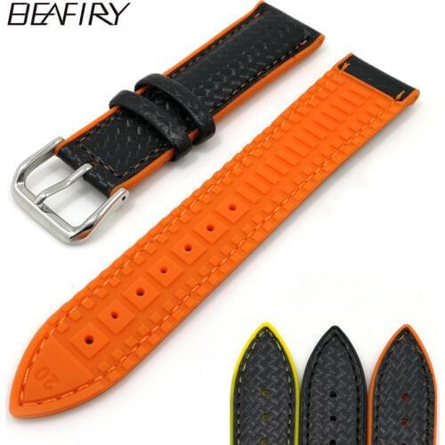 BEAFIRY 2019 New Black Soft Silicone Watch Band Strap 20mm 22mm 24mm Waterproof Watchband