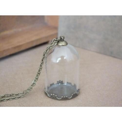 Free ship!! 38x25mm arch glass globe bottle pendant,with bronze an crown base,with chain,art necklace pendant,rice wish pendant