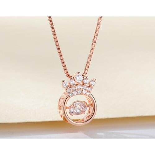 Cute Zircon Crown Pendant Necklace For Women Rose Gold Box Chain Chocker Wedding Female Neck Necklace Korean Fashion Jewelry BFF