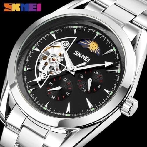 SKMEI Top Brand Moon Phase Mechanical Watch Men Automatic Watches Waterproof Strainless Steel Strap Relogio Masculino 9237 Clock