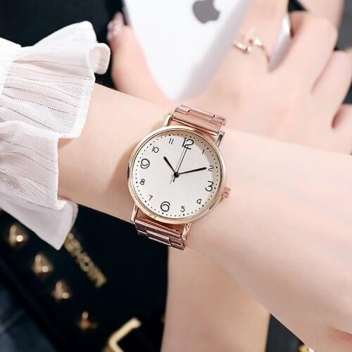 New Women Watch Fashion Casual Pointer Wristwatch Stainless Steel Strap Large Dial Student Watch Simple Quartz Watch