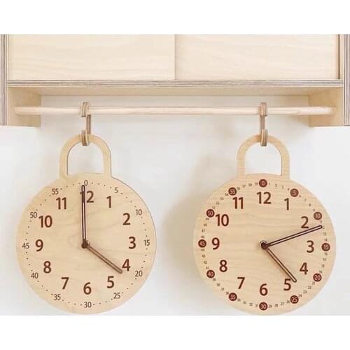 2021 New Kids Room Wood Round Clock For Baby Boy Girl Room Decoration Nordic Hanging Wall Clocks Children Room Decor