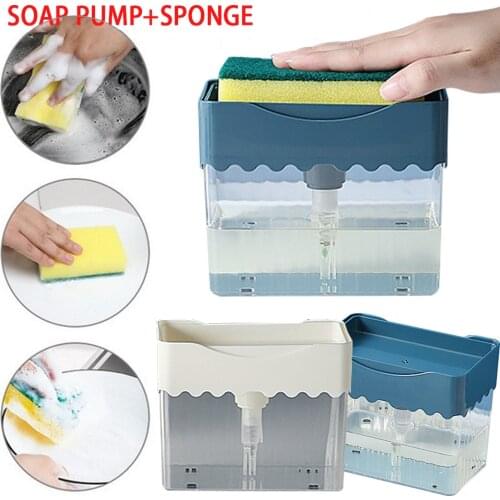 Soap Dispenser Pump With Sponge Manual Press Cleaning Liquid Dispenser Container Manual Press Soap Organizer Kitchen Tool