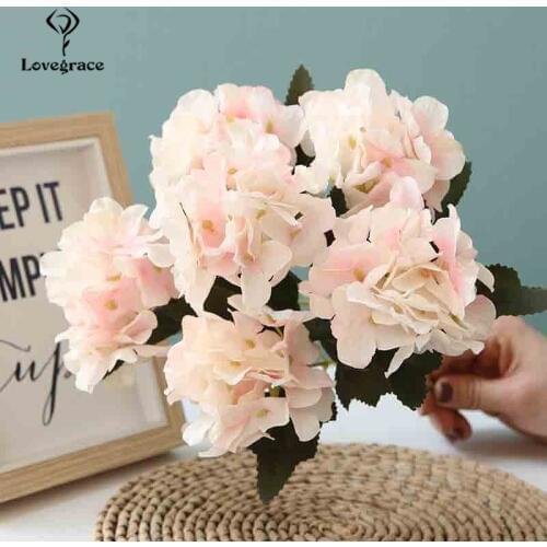 6 Branches Artificial Silk White Hydrangea Flower Faux Hydrangea Flores for Wedding Home Decoration Fake Flowers Christmas Decor