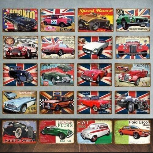 Classic Sports Racing Car Bus Truck Metal Tin Signs Vintage Wall Plaque Bar Pub Garage Room Home Decor Art Painting Poster