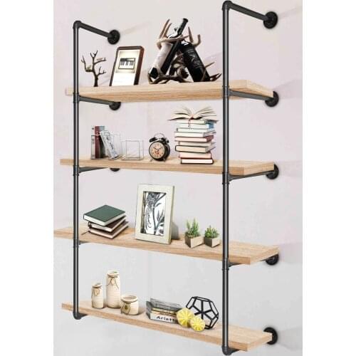 Pipe Bookshelves Industrial Wall Mount DIY Pipe Shelf 2-3 PCS 4-Tier Bracket Shelving Vintage Black DIY Pipe Bookshelf