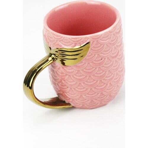 400ml Creative Mermaid Mug Pearl Glaze Gold Handle Ceramic Mermaid Tail Coffee Mug For Birthday Wedding Gift Ceramic Cup